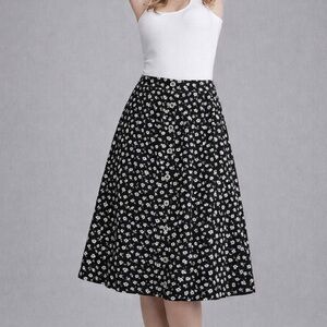 Box Office Black White Floral Button Up Midi Skirt Women’s Size L A-Line